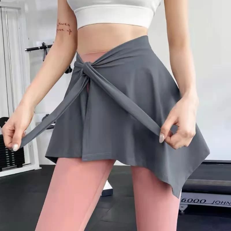 Lightweight Solid Color Yoga Tennis Skirt Women Tie Up Wrap Hip Covering Asymmetrical Scarf Skirt for Workout Running