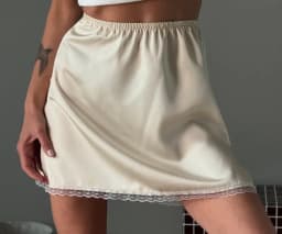 Vintage Women E-girl Korean Mini Skirt Elastic Waist Lace Trim Satin Skirt Summer Skirt Streetwear for Casual Daily
