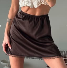 Vintage Women E-girl Korean Mini Skirt Elastic Waist Lace Trim Satin Skirt Summer Skirt Streetwear for Casual Daily