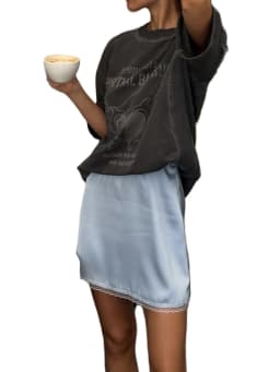 Vintage Women E-girl Korean Mini Skirt Elastic Waist Lace Trim Satin Skirt Summer Skirt Streetwear for Casual Daily