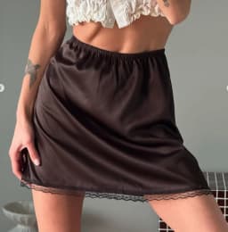 Vintage Women E-girl Korean Mini Skirt Elastic Waist Lace Trim Satin Skirt Summer Skirt Streetwear for Casual Daily