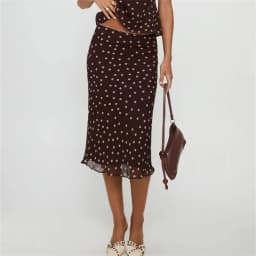 Retro High Waist Polka Dot Chiffon Midi Skirt for Women Ruffle Hem Flowy Mermaid Long Skirt for Daily Office Vacation Streetwear
