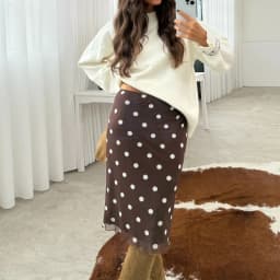 Retro High Waist Polka Dot Chiffon Midi Skirt for Women Ruffle Hem Flowy Mermaid Long Skirt for Daily Office Vacation Streetwear