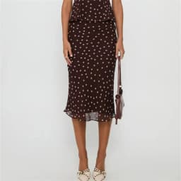 Retro High Waist Polka Dot Chiffon Midi Skirt for Women Ruffle Hem Flowy Mermaid Long Skirt for Daily Office Vacation Streetwear