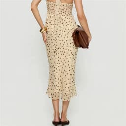 Retro High Waist Polka Dot Chiffon Midi Skirt for Women Ruffle Hem Flowy Mermaid Long Skirt for Daily Office Vacation Streetwear