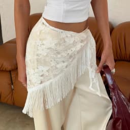 Womens Y2k Tie Waist Tassel Belt White Lace Mini Skirts Fashion Tie Waist Solid Color Wrap Skirts Korean Fashion Streetwear