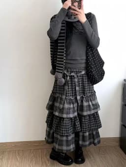 Japanese Style Vintage Puffy Cake Skirt Women Sweet Plaid Patchwork Ruched A-line Midi Skirts Harajuku Aesthetic Casual Clothing
