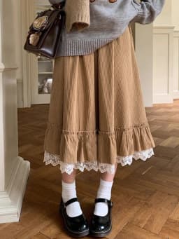 Spring Sweet Cute Long Skirt Women Vintage Preppy Style Lace Patchwork Kawaii Skirts Japan Retro Casual Lady Elegant Long Skirts