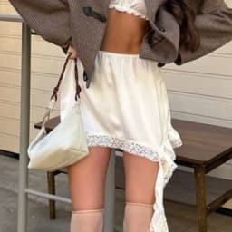 Sexy Lace White Asymmetrical Midi Skirts Street Chic Satin High Waist Slim Skirt Summer Casual Solid Skirt Female 2025