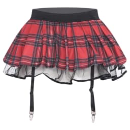 Womens Schoolgirl Role Play Mini Skirt with Garters Pleated Plaid Layer Tulle Lining Elastic Waistband Skirts Nightclub Lingerie