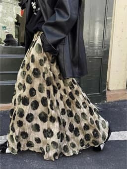 Elegant Green Dot Skirt Women Vintage High Waisted Holiday Beach Skirt A Line Skinny Print Tie Dye Pretty Style Skirt