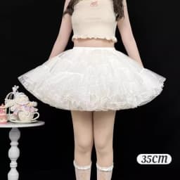 Sweet Lolita Jumper Skirt 35cm Short Length for Cute Look, 4-Layer Soft Tulle Cloud Petticoat, Boneless Support for Kawaii Style