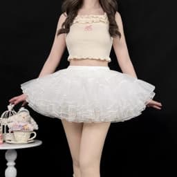 Sweet Lolita Jumper Skirt 35cm Short Length for Cute Look, 4-Layer Soft Tulle Cloud Petticoat, Boneless Support for Kawaii Style