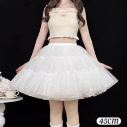 Sweet Lolita Jumper Skirt 35cm Short Length for Cute Look, 4-Layer Soft Tulle Cloud Petticoat, Boneless Support for Kawaii Style