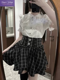 Japanese Cute Sweet Y2k Lolita Cake Skirt Women Hight Waist Rhinestone Plaid Ruffled Layered Skirts Kawaii A-Line Mini Skirts