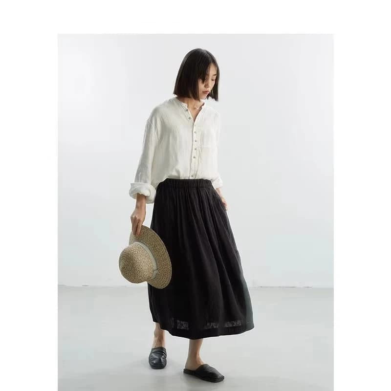 New Chinese Style~Black Bud Skirt, Silk-Linen Jacquard Skirt, 2026 Spring-Summer New Collection