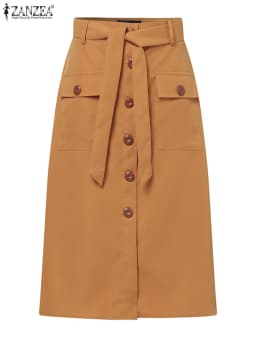 ZANZEA Cargo Skirts Elegant Women Evangelical Faldas Mujer Office Lady High Waist Saias Summer 2024 Casual Buttons Up Jupes
