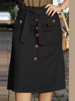ZANZEA Cargo Skirts Elegant Women Evangelical Faldas Mujer Office Lady High Waist Saias Summer 2024 Casual Buttons Up Jupes