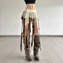 Hotsweet Girl Lace Fringe Skirt Y2k Aesthetic Cyber Grunge Irregular Mini Skirt Women 90s Vintage Fairy Coquette Short Skirt