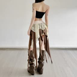 Hotsweet Girl Lace Fringe Skirt Y2k Aesthetic Cyber Grunge Irregular Mini Skirt Women 90s Vintage Fairy Coquette Short Skirt