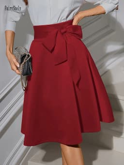 Fairyshely Casual Knitted Black Skirt Women 2026 Summer Lace-up High Waist Knee Skirt Ladies Elegant Solid A line Pleated Skirt