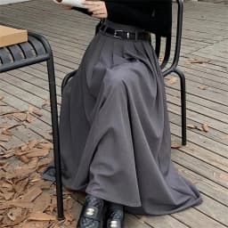 Women High Waist Jupe Korean Pleating Swing Skirt Vintage Fashion 2024 Spring Office Falda Holiday Loose Solid Long Skirt