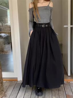Women High Waist Jupe Korean Pleating Swing Skirt Vintage Fashion 2024 Spring Office Falda Holiday Loose Solid Long Skirt