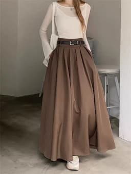 Women High Waist Jupe Korean Pleating Swing Skirt Vintage Fashion 2024 Spring Office Falda Holiday Loose Solid Long Skirt
