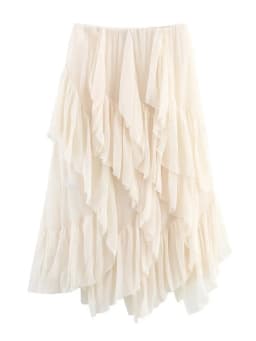 Topenomi Fairy Tierred Ruffled Skirt Women Summer Simple Solid Elastic Waist A-line Long SkirtsK Fashion Versatile Юбка