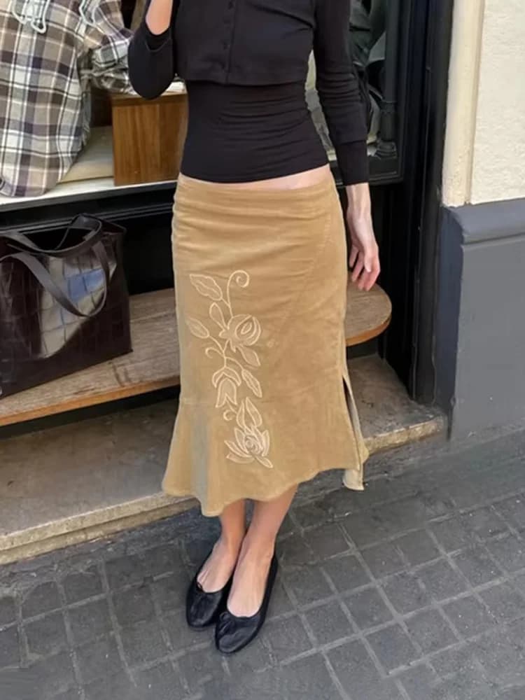 Tossy Summer Vintage Printed Long Skirt Female High Waist Commute Side Split Elegant Contrast Clothes Women's Slim Maxi Skirt