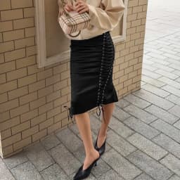 Linad Street Chic Black Satin Drawstring Skirts Woman 2026 Vintage Slim High Waist Straight Skirts Casual Lace Up Skirt Female