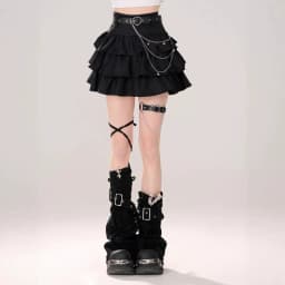Belt Metal Chain Punk Mini Skirts for Women Summer High Waist Pleated Black Cake Skirt Woman Streetwear A Line Short Skirt Mujer
