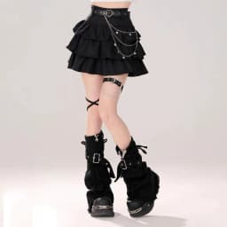Belt Metal Chain Punk Mini Skirts for Women Summer High Waist Pleated Black Cake Skirt Woman Streetwear A Line Short Skirt Mujer