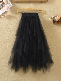 Women Irregular Tulle Skirts Fashion Elastic High Waist Mesh Tutu Skirt Pleated Long Skirts Midi Skirt Saias Faldas Jupe Femmle