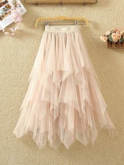 Women Irregular Tulle Skirts Fashion Elastic High Waist Mesh Tutu Skirt Pleated Long Skirts Midi Skirt Saias Faldas Jupe Femmle