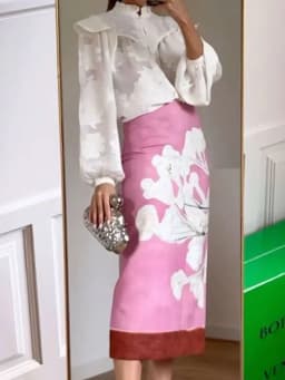 HH Summer Female Elegant Skirt Print Mid-Waist Causal Holiday Style Straight Slit Zipper A-Line Fashion Retro Skirts