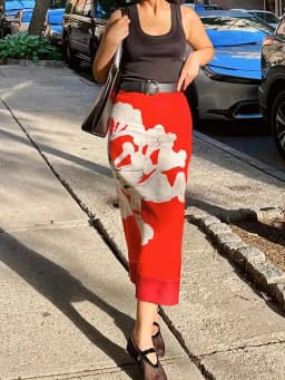 HH Summer Female Elegant Skirt Print Mid-Waist Causal Holiday Style Straight Slit Zipper A-Line Fashion Retro Skirts