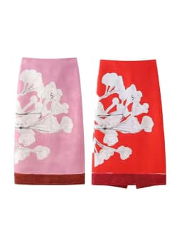 HH Summer Female Elegant Skirt Print Mid-Waist Causal Holiday Style Straight Slit Zipper A-Line Fashion Retro Skirts