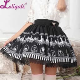 Black Chandelier Printed Fairy Tale Themed Lady's Pleated Lolita Skirt