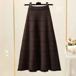 Autumn Winter Ladies Leisure Knitted Skirt Female Fashion Tassels Maxi Skirt Korean Women High Waist Lattice Long Skirts   ﻿