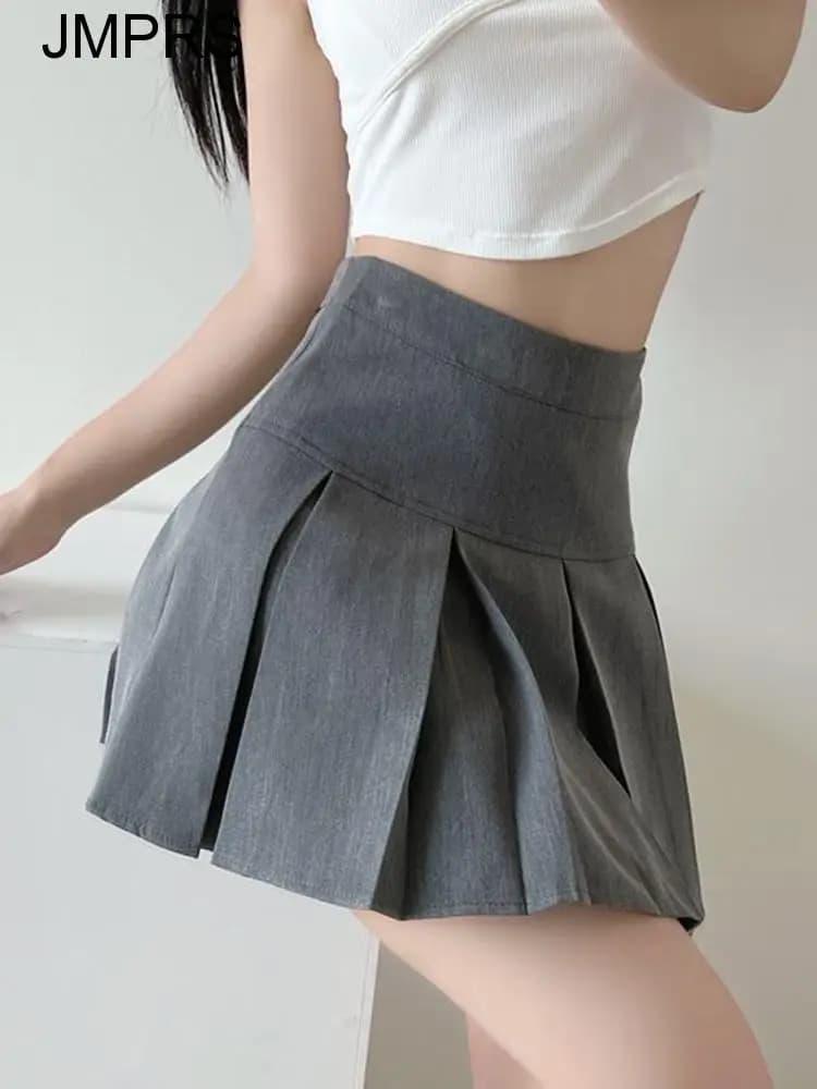 Jmprs High Waist Women Pleated Skirt Summer Fashion Jk Mini Skirts Korean School Uniform Black Grey Zipper Slim Girls Skirt