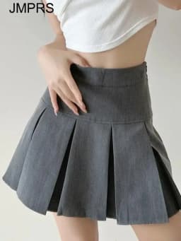 Jmprs High Waist Women Pleated Skirt Summer Fashion Jk Mini Skirts Korean School Uniform Black Grey Zipper Slim Girls Skirt
