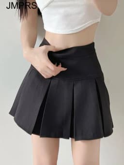 Jmprs High Waist Women Pleated Skirt Summer Fashion Jk Mini Skirts Korean School Uniform Black Grey Zipper Slim Girls Skirt