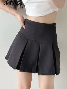 Jmprs High Waist Women Pleated Skirt Summer Fashion Jk Mini Skirts Korean School Uniform Black Grey Zipper Slim Girls Skirt