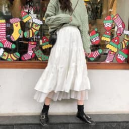 Patchwork Mesh White Elastic Waist A-line Casual Long Skirt Solid Simple For Women's Clothes Korean Preyy Chic Sweet Fashion New
