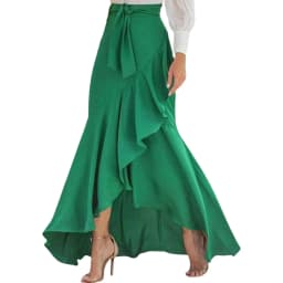 Irregular Ruffle Hem Sexy Skirt For Women Elegant Summer Wrapped Hip Fishtail Skirt High Waistband Solid Color Flowy Skirt