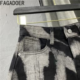 FAGADOER Women Gray Tie Dye Denim Mini Skirt High Waist A-line Jean Skirt Button Pocket Sexy Y2K Streetwear Printed Short Skirt