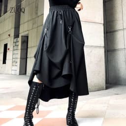 New 2025 Black Skirts Women Harajuku Punk Style High Waist Buckle Irregular Gothic Skirt Woman Hip Hop Streetwear Female