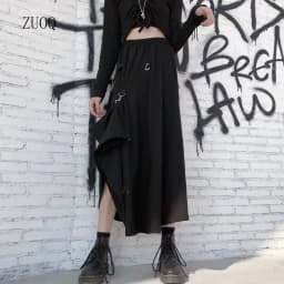 New 2025 Black Skirts Women Harajuku Punk Style High Waist Buckle Irregular Gothic Skirt Woman Hip Hop Streetwear Female