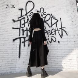 New 2025 Black Skirts Women Harajuku Punk Style High Waist Buckle Irregular Gothic Skirt Woman Hip Hop Streetwear Female
